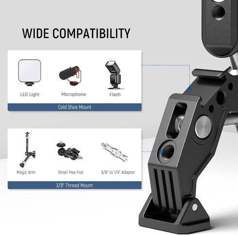 NEEWER Double Super Clamp Camera Mount with Magic Arm, Cold Shoes for Photography Reflector, Light Stand, and