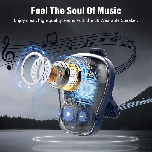 ZYHKON IP56 18 Waterproof Mini Clip Speaker Up to Hours Battery Life, Built-in Mic for Hands-Free Music/Calls, Dark
