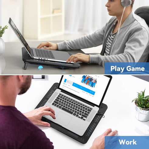 TECKNET Black Laptop Cooling Pad - Portable Slim USB Powered Stand with 3 Blue LED Fans, Fits 12-17 Inches