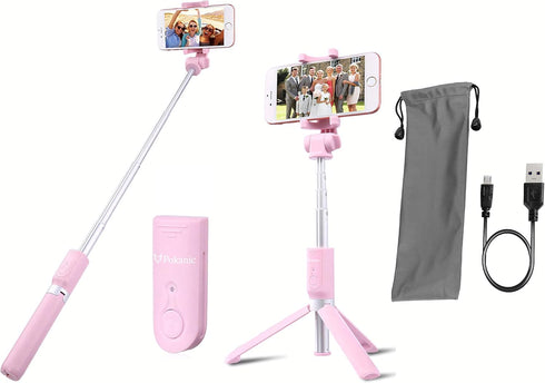 Pokanic Selfie Stick Tripod with Wireless Remote Shutter Controller, Carrying Pouch, Extendable Adjustable