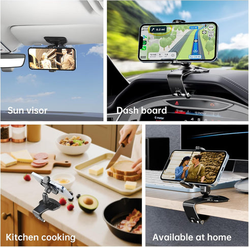 Tirmrin 360 Dashboard Car Phone Holder, Universal Rotation Dash Phone Mount for Car, Multifunctional Dashboard Clip