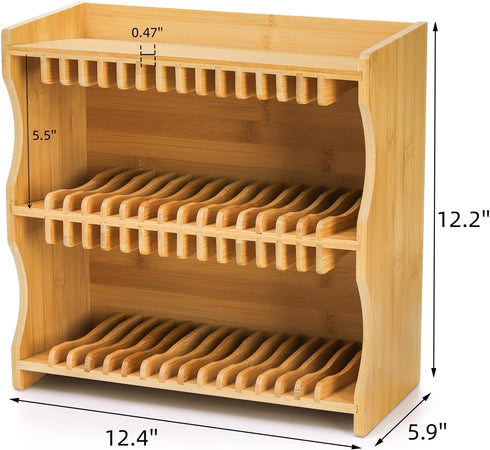 Lyellfe Bamboo CD Holder Rack, DVD Display Shelf for Movie Cases, Holds up to 32 CD Cases