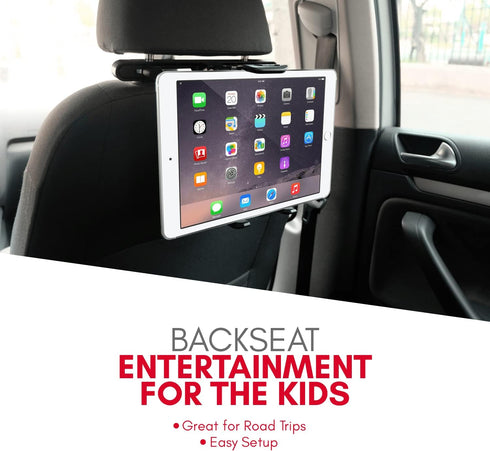 Macally Car Headrest Tablet Holder, Adjustable iPad Car Mount for Kids in Backseat, Compatible with Devices Such as iPad Pro Air Mini, Galaxy Tabs, And 7" to 10" Tablets and Cell Phones - Black by Macally