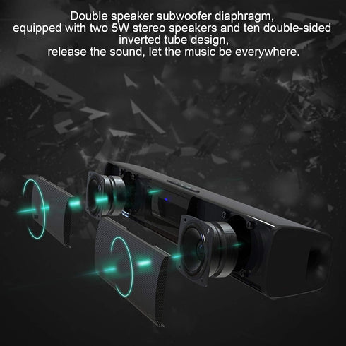 Lazmin112 Wireless Bluetooth Speaker, Long Bar Subwoofer with AUX Connection, FM Radio, 360° Surround Sound