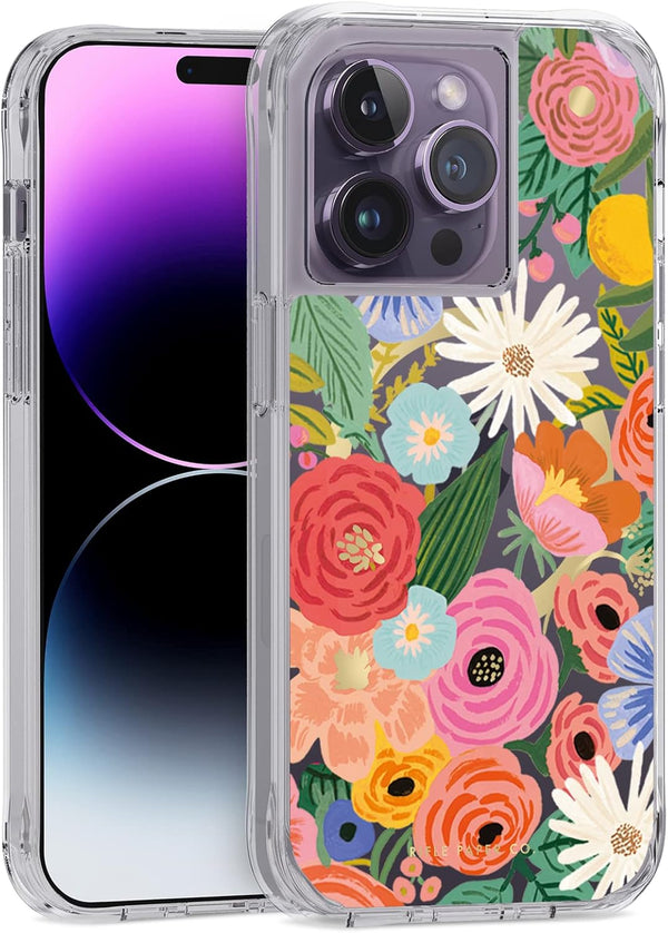 Rifle Paper Co. Cute iPhone 14 Pro Case with Floral Pattern, 10FT Drop Protection, Anti-Scratch Tech, Slim Fit - Garden