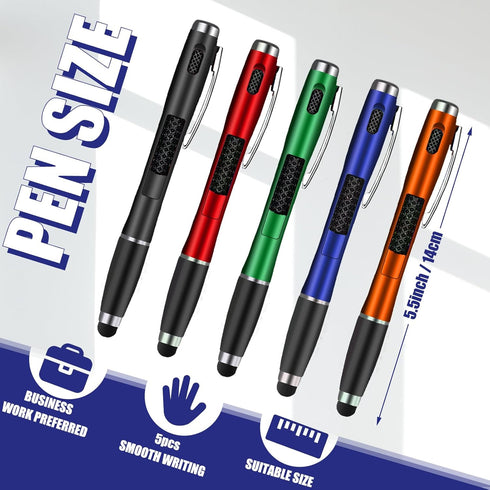 5 Pcs Stylus Pens with Light Tip, 3-in-1 Multi-Function Capacitive Pen with LED Flashlight for Writing in Dark