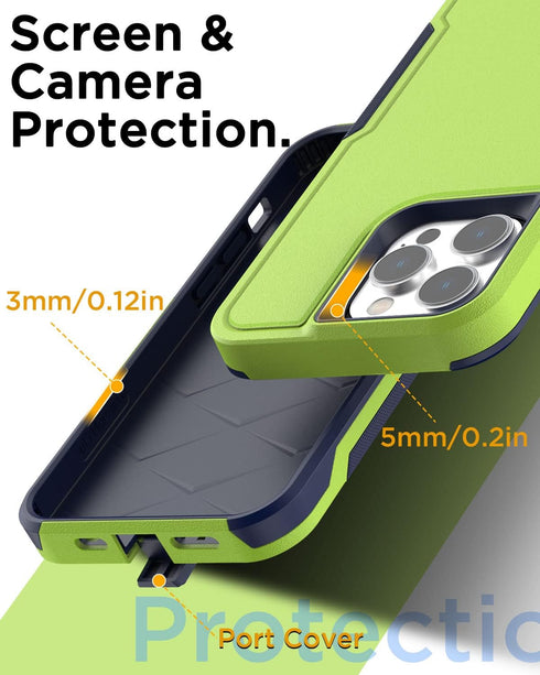 AICase Heavy Duty Rugged Case for iPhone 15 Pro Max 6.7" with Glass Screen Protector & Camera Lens, Shockproof
