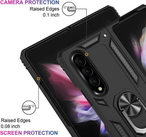 IKAZZ Galaxy Z Fold 3 Case, Military Grade Shockproof Heavy Duty Phone Cover with Magnetic Kickstand (Black)
