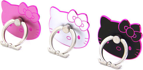 Kitty Cell Phone Ring Grip Stand Holder - Car Mounts in Black, Pink, Silver/Pink Rim