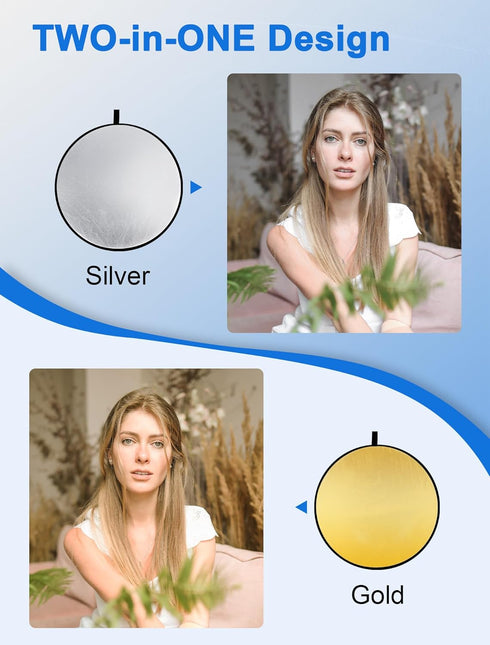 Selens 2 1 17inch/45cm in Foldable Light Reflecto,Collapsible Disc Photography Reflector Silver,Gold for Portable