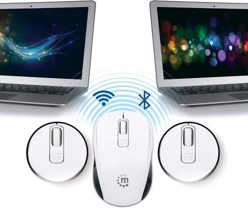 Manhattan Ergonomic Wireless & Bluetooth Mouse - with 800/1200 / 1600 dpi, 3 Buttons with Scroll Wheel, Auto Power Management - for Mac, Laptops, Computers – 3 Yr Mfg Warranty- Black & White, 179645