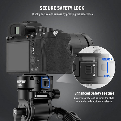 Neewer GM34 Camera Quick Release Plate Kit, Auto Lock Square QR Mount Plate with Arca Type Clamp Base