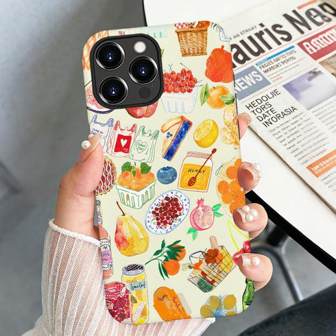 NOWETOO 16 Pro,Summer Case for iPhone Fruit Vegetable Collage Phone Case,Trendy Frosted Silicone Shockproof Cover