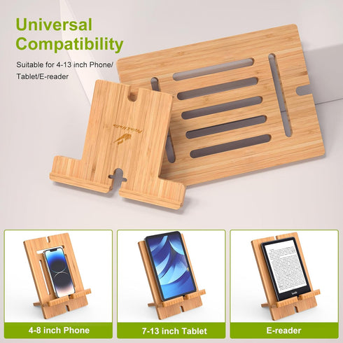 Pezin & Hulin Bamboo Tablet Stand Adjustable Desktop Holder for Pad 9.7, 10.5, 12.9, Air 2 3 4 Mini, Phone