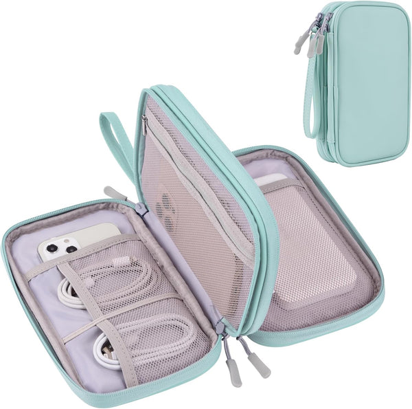 DDgro Tech Organizer Travel Carrying Case, Cables Pouch for Electronics Accessories, Mint Green, PU-M
