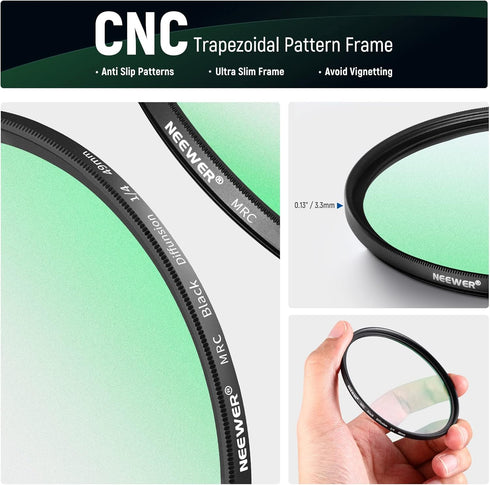 NEEWER 2 Pcs 49mm Black Diffusion Lens Filter Kit, 1/4 & 1/8 Mist Filters with Storage Cases and Cleaning Cloths