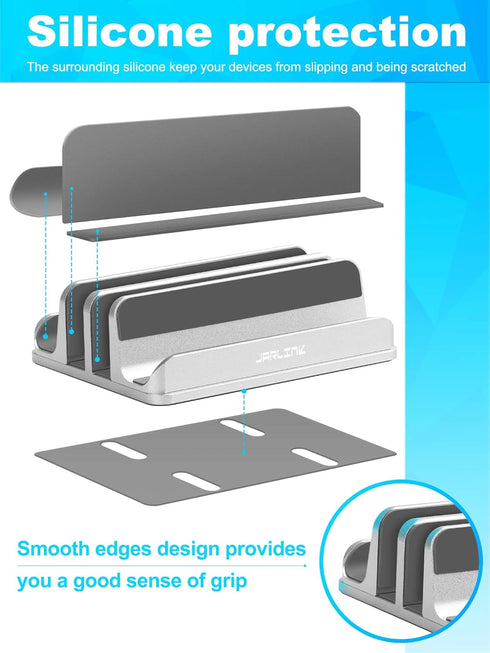 JARLINK 4-in-1 Adjustable Vertical Laptop Stand Holder, Aluminum Dual Slots Organizer for MacBook and Gaming Laptops