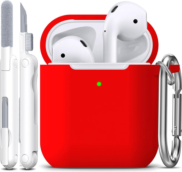 R-fun Compatible with AirPods Case Cover, Soft Silicone Protective Cover with Keychain, Red