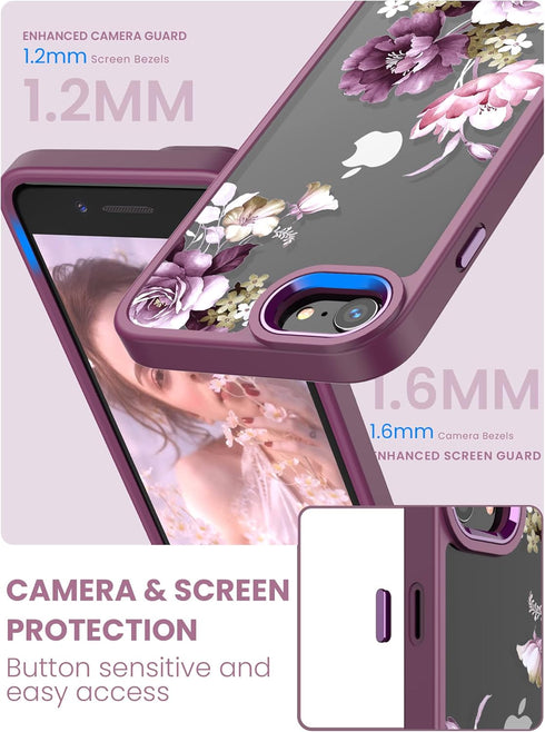 Dretal iPhone SE 2022/2020 Case, with Tempered Glass Screen Protector, Military Grade Drop Tested, Purple