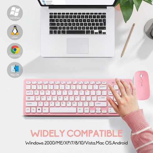 Wireless Keyboard and Mouse Combo, Compact Quiet Wireless Set 2.4G Ultra-Thin Design for Windows, Computer, Desktop,