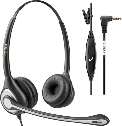 Wantek Phone Headset with Microphone Noise Cancelling,Telephone Headset 2.5mm Jack Compatible with