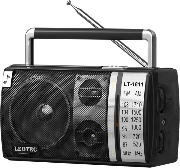 LEOTEC AM FM Portable Bluetooth Radio, Best Reception, Plug in Wall or Battery Operated, Great for Home