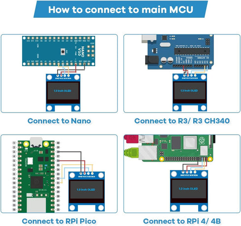 Hosyond 5 1.3 Inch I2C 128x64 SH1106 Pcs IIC OLED Display Module Pixel Screen Module Compatible with Arduino/Raspberry