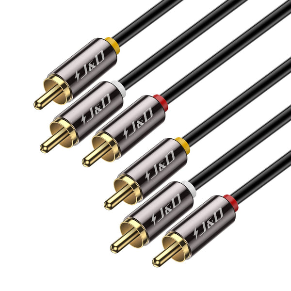 J&D 3RCA to 3RCA Cable, 25 Feet Heavy Duty Gold Plated Copper Shell 3 RCA Male to Male Stereo Audio Cables