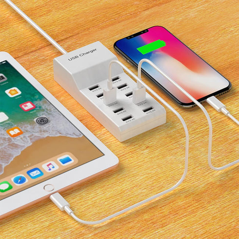 USB Wall Charger 60W USB Charging Station for Multiple Devices Smart Charging Power Hub for Multiple Devices 10 Port Desktop Charger Charging Station Secure Block Compact for iPhone iPad Phone