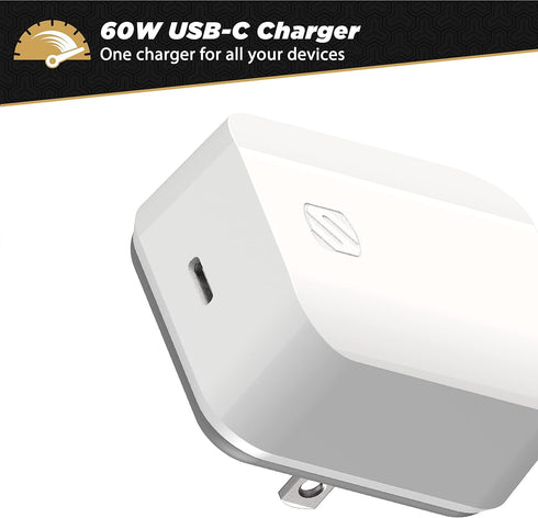 Scosche HPDC60WT-SP Powervolt 60W USB Type-C Wall Quick Charger Compatible with All Power Delivery 3.0, 2.0, and Standard USB-C or USB-PD Phone Devices in White