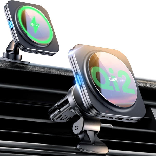 ESR Qi2 15W MagSafe Car Mount Charger, Air Vent/Dashboard Magnetic Wireless Charger for iPhone 15/14/13/12, Black