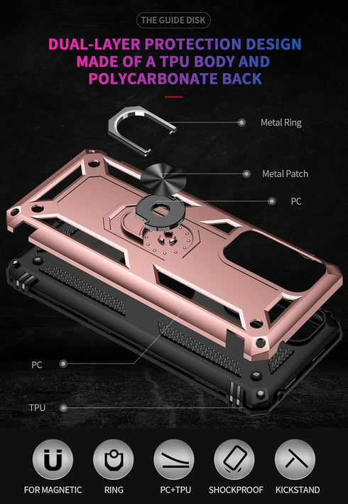 Moto Edge 2021 Case with Screen Protector, Military Grade 16ft Drop Tested Cover with Magnetic Kickstand, Rose Gold