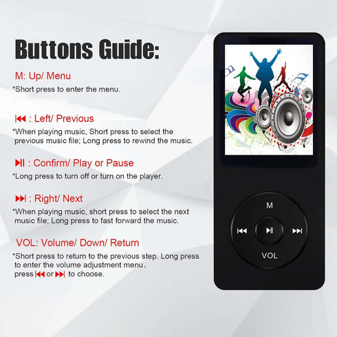 imkavery 128GB MP3 5.2, Player with Bluetooth Portable Black Music Player for Kids with Built-in HD Speaker, FM Radio