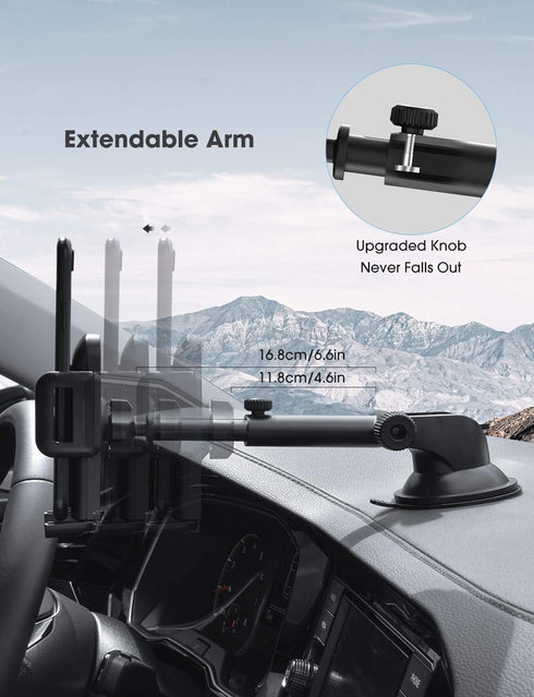 Car Phone Holder Mount with Strong Suction Cup, Compatible with iPhone 14 13 12 11 Pro Max, Galaxy Note 20