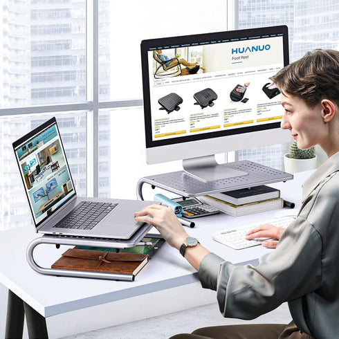 HUANUO Metal Vented Laptop and Monitor Stand for Home & Office