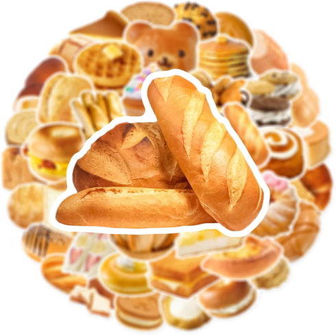 Hozeuiy 50pcs Album Cute Bread Stickers, Delious Food Decals Waterproof Decorative Decals for Scrapbook DIY Crafts