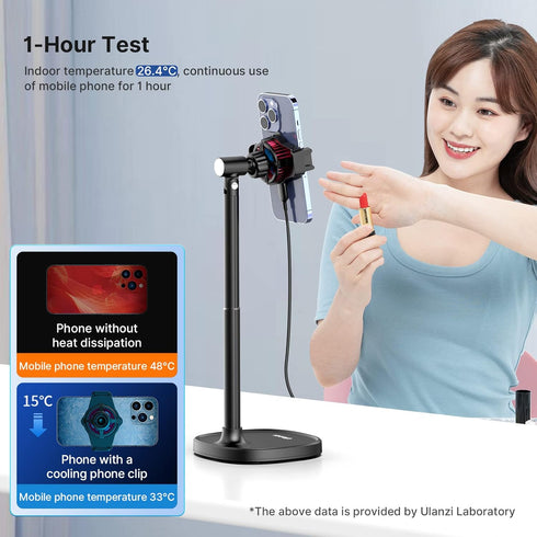 ULANZI SK-06 Cell Phone Stand with Cooler, Desktop Live Streaming Solution with Phone Cooling Fan, Adjustable Height