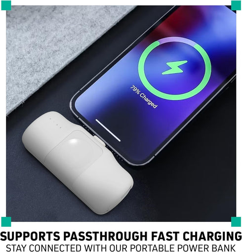 3-in-1 Portable Charger 5000 mAh Battery, Ultra-Compact Fast Charging for iPhone, USB-C Devices, Smartwatch (White)