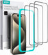 ESR iPhone 15 Pro Screen Protector 3 Pack - Black Edge Tempered Glass, 2.5D Curved, Full-Coverage, Scratch Resistant.