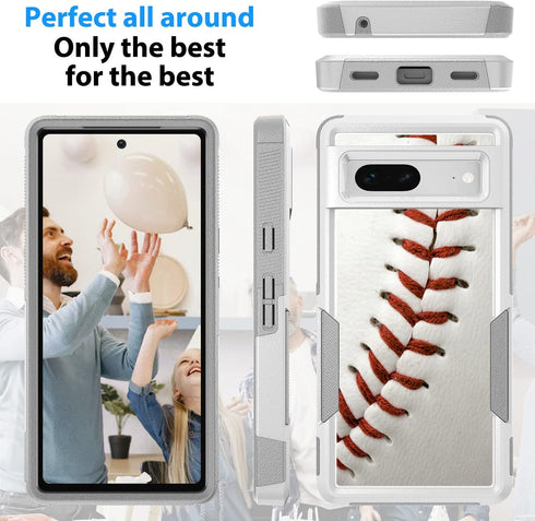 Google Pixel 7 Case, Baseball Sports White Pattern Shock-Absorption Hard PC and Inner Silicone Hybrid Dual Layer Armor