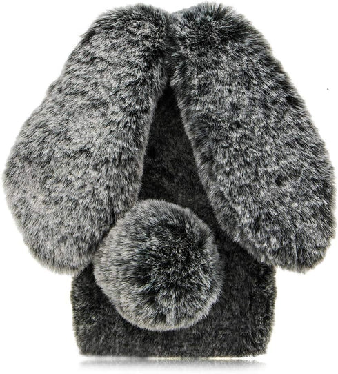 LCHDA Rabbit Case for Samsung Galaxy J3 2018, Cute 3D Bunny Ears Soft Furry TPU Bumper Cover for Women Girls