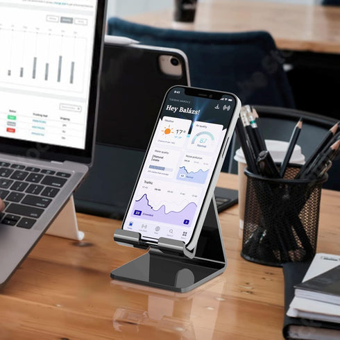 Crpich Acrylic Phone Stand, Ergonomic Design for Apple iPhone and Samsung Galaxy, Black