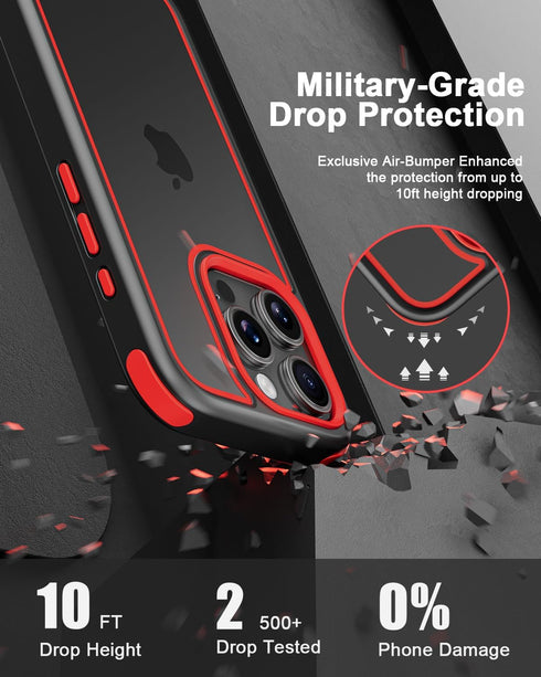 iPhone 15 Pro Case Compatible, Black/Red with Multicolor Shockproof Bumpers, Crystal Clear Back & Soft Silicone TPU