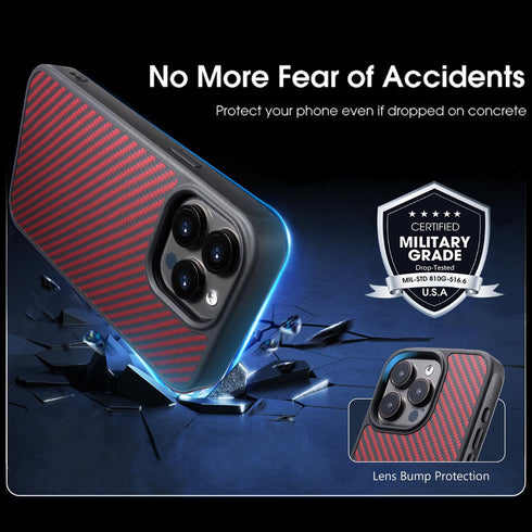 Carbon Fiber Case for iPhone 15 Pro Compatible with MagSafe, Slim & Light, Military-Grade Drop Cover, Black/Red