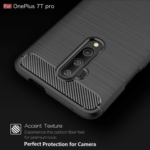 Case Compatible with OnePlus 7T Pro, Carbon Fiber Texture Design Cover, Anti-Scratch Shock Absorption