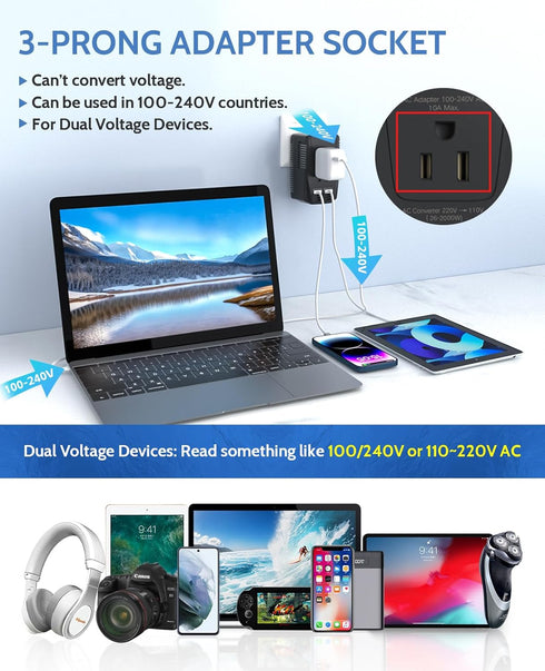 Upgraded DOACE 2000W Universal Voltage Converter, US to Europe, 220V to 110V for Travel, Power Adapter Combo