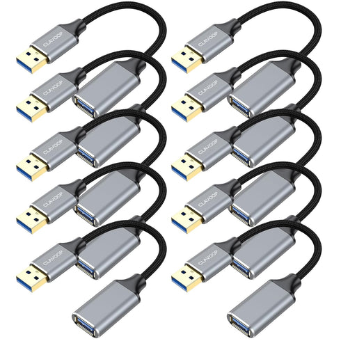 Short USB Extension Cable 6 inch 10 Pack, USB 3.0 A Male to Female Compatible with Flash Drive, Printer, Camera