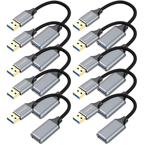 Short USB Extension Cable 6 inch 10 Pack, USB 3.0 A Male to Female Compatible with Flash Drive, Printer, Camera