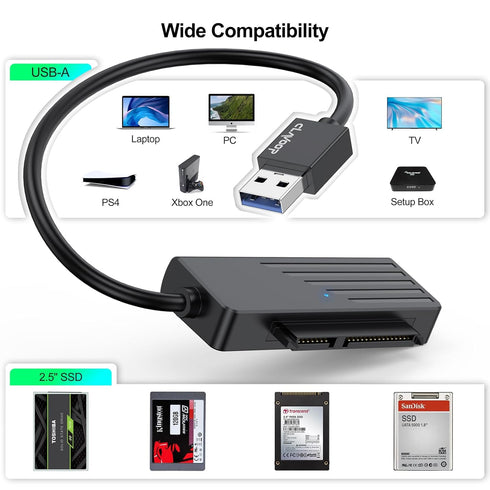 SATA to USB 3.0 Adapter 2 Pack, USB SATA III Hard Drive to USB Adapter Cable for 2.5 Inch SSD Data Transfer