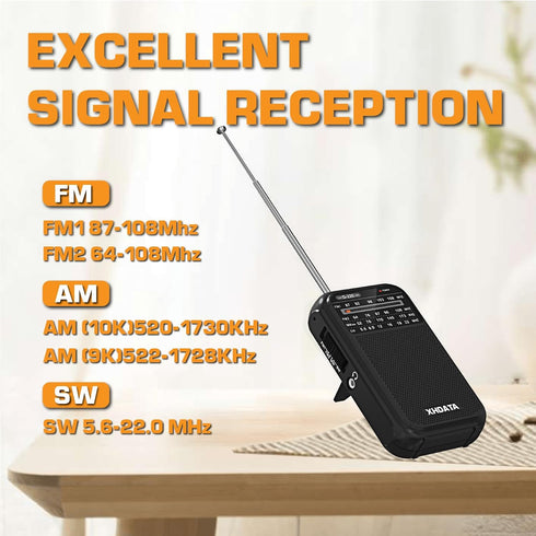 D220 Portable Radio AM FM SW, Battery Operated Radio with Headphone Jack, Excellent Reception Pocket Radio